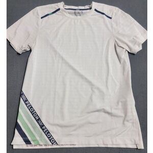 Peloton Mens White Short Sleeve Activewear Training T-Shirt Graphic Tee Logo S/M